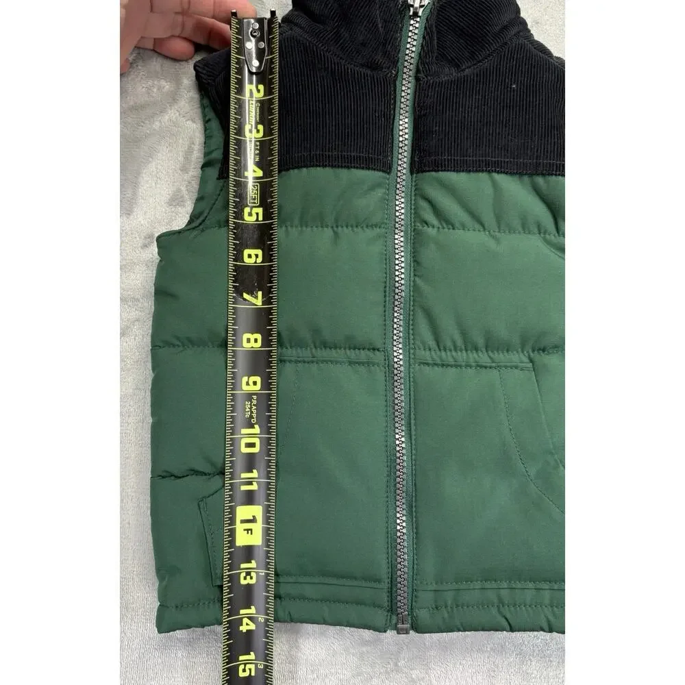Carter’s Toddler Puffer Vest Size 2T Green Blue Corduroy Collar Sherpa